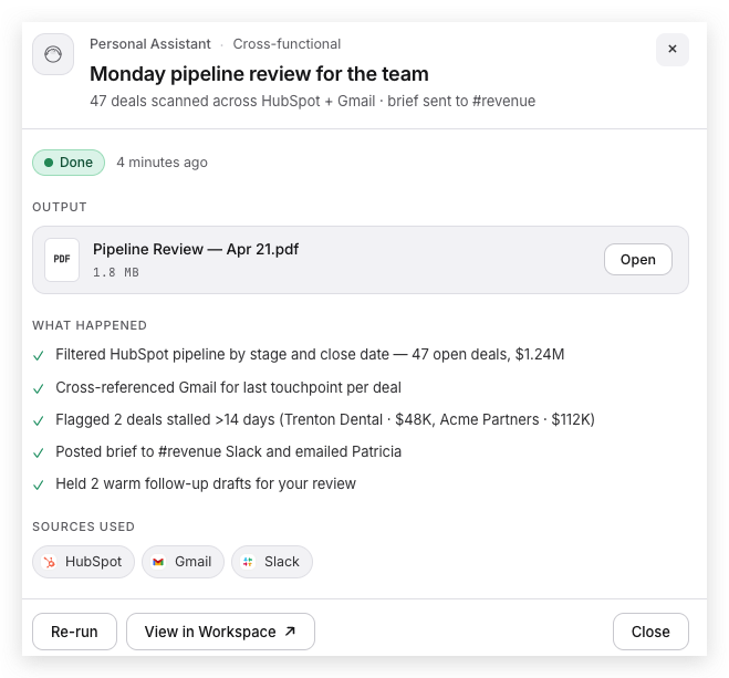AIOS task completed — Monday pipeline review
